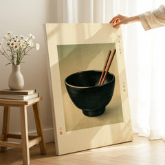 Japanese Kitchen Art Print – Vintage Ramen Bowl Wall Art — canvas print mirror edge hand holding room setting