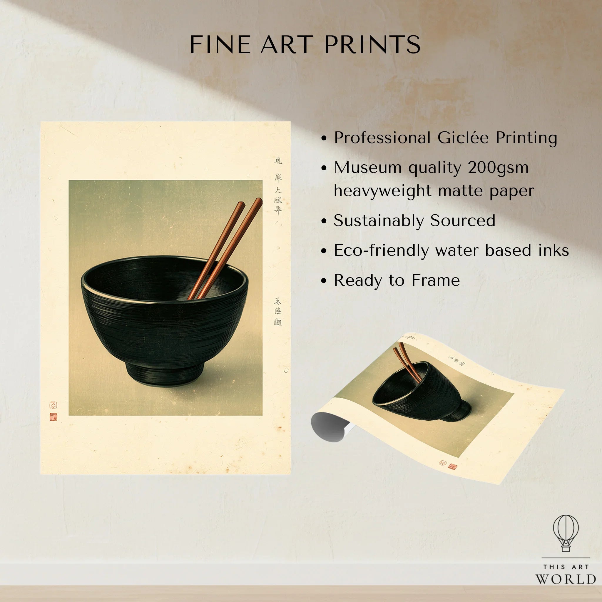 Japanese Kitchen Art Print – Vintage Ramen Bowl Wall Art — fine art print unframed quality details
