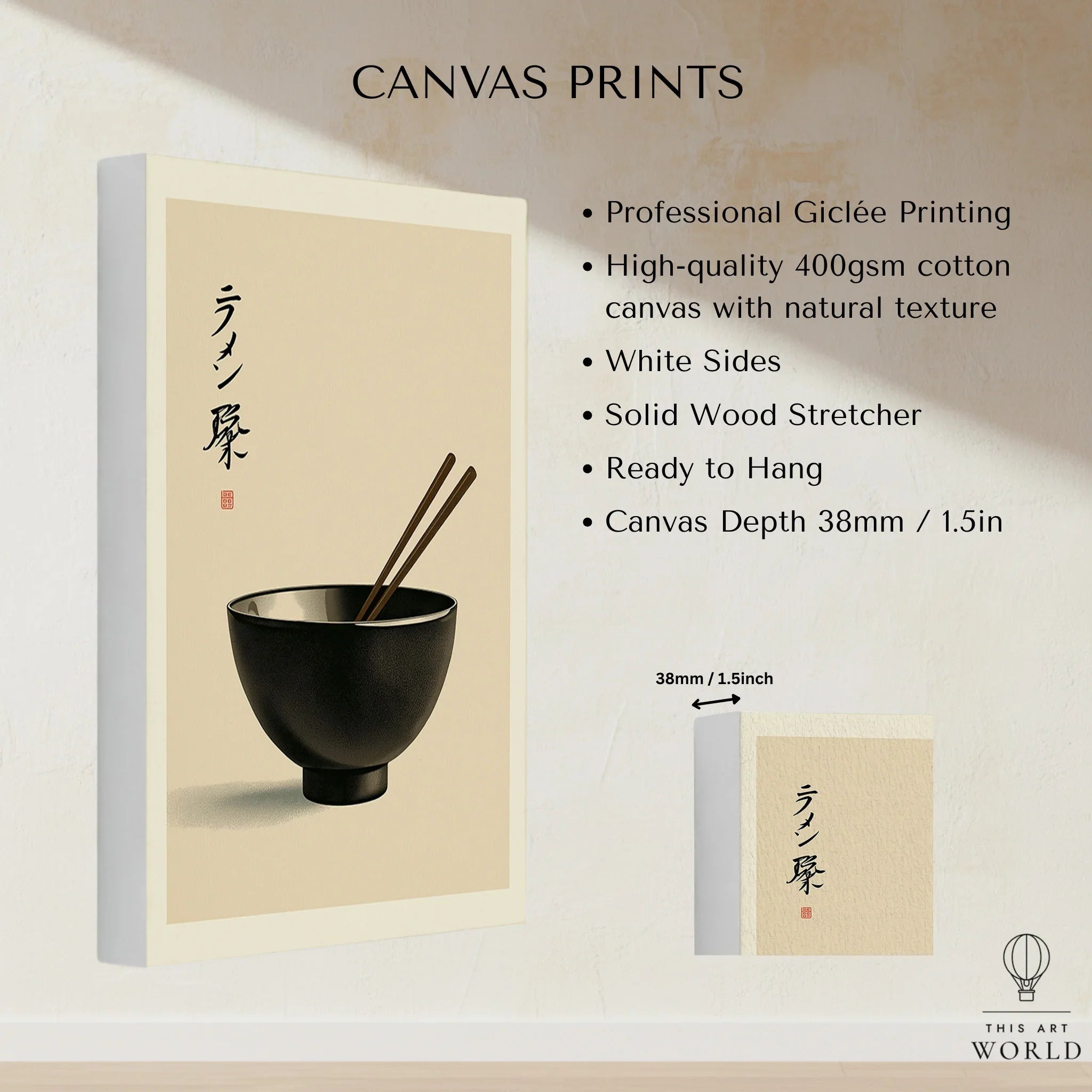 Japanese Ramen Wall Art – Minimal Vintage Kitchen Print — canvas print stretched cotton canvas details