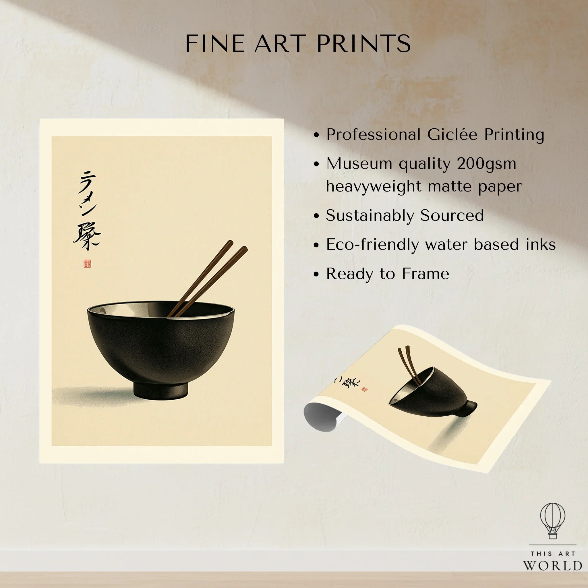 Japanese Ramen Wall Art – Minimal Vintage Kitchen Print — fine art print unframed quality details