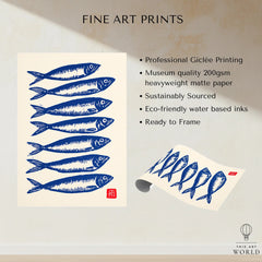 Japanese Fish Art Print – Blue Sardine Coastal Wall Art — fine art print unframed quality details