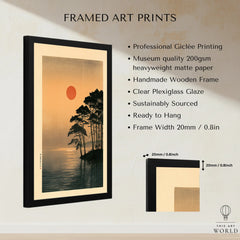 Japanese Sunset Art Print – Vintage Coastal Landscape Wall Art — framed print details measurements quality details