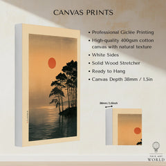 Japanese Sunset Art Print – Vintage Coastal Landscape Wall Art — canvas print stretched cotton canvas details