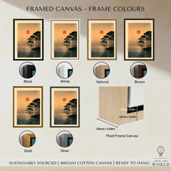 Japanese Sunset Art Print – Vintage Coastal Landscape Wall Art — framed canvas float frame colour options