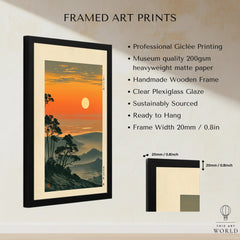 Japanese Sunset Art Print – Orange Vintage Landscape Wall Art — framed print details measurements quality details