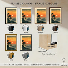 Japanese Sunset Print – Vintage Misty Mountain Wall Art — framed canvas float frame colour options