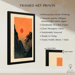 Red Sun Japanese Art Print – Vintage Sunset Wall Art — framed print details measurements quality details