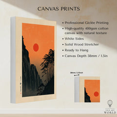 Red Sun Japanese Art Print – Vintage Sunset Wall Art — canvas print stretched cotton canvas details