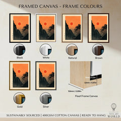 Red Sun Japanese Art Print – Vintage Sunset Wall Art — framed canvas float frame colour options