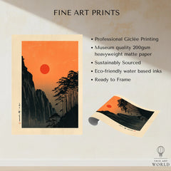 Red Sun Japanese Art Print – Vintage Sunset Wall Art — fine art print unframed quality details