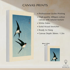 Japanese Swallow Bird Art Print – Vintage Blue Wall Art — canvas print stretched cotton canvas details