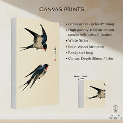 Japanese Swallow Wall Art – Vintage Japanese Bird Print — canvas print stretched cotton canvas details