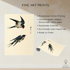 Japanese Swallow Wall Art – Vintage Japanese Bird Print — fine art print unframed quality details