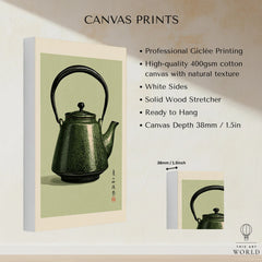 Japanese Teapot Art Print – Vintage Tea & Kitchen Wall Art — canvas print stretched cotton canvas details