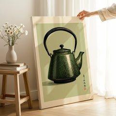 Japanese Teapot Art Print – Vintage Tea & Kitchen Wall Art — canvas print mirror edge hand holding room setting