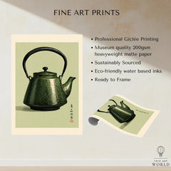 Japanese Teapot Art Print – Vintage Tea & Kitchen Wall Art — fine art print unframed quality details