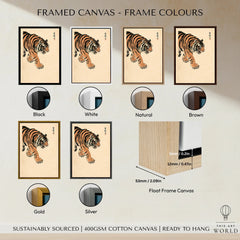 Japanese Tiger Wall Art – Vintage Japanese Animal Print — framed canvas float frame colour options