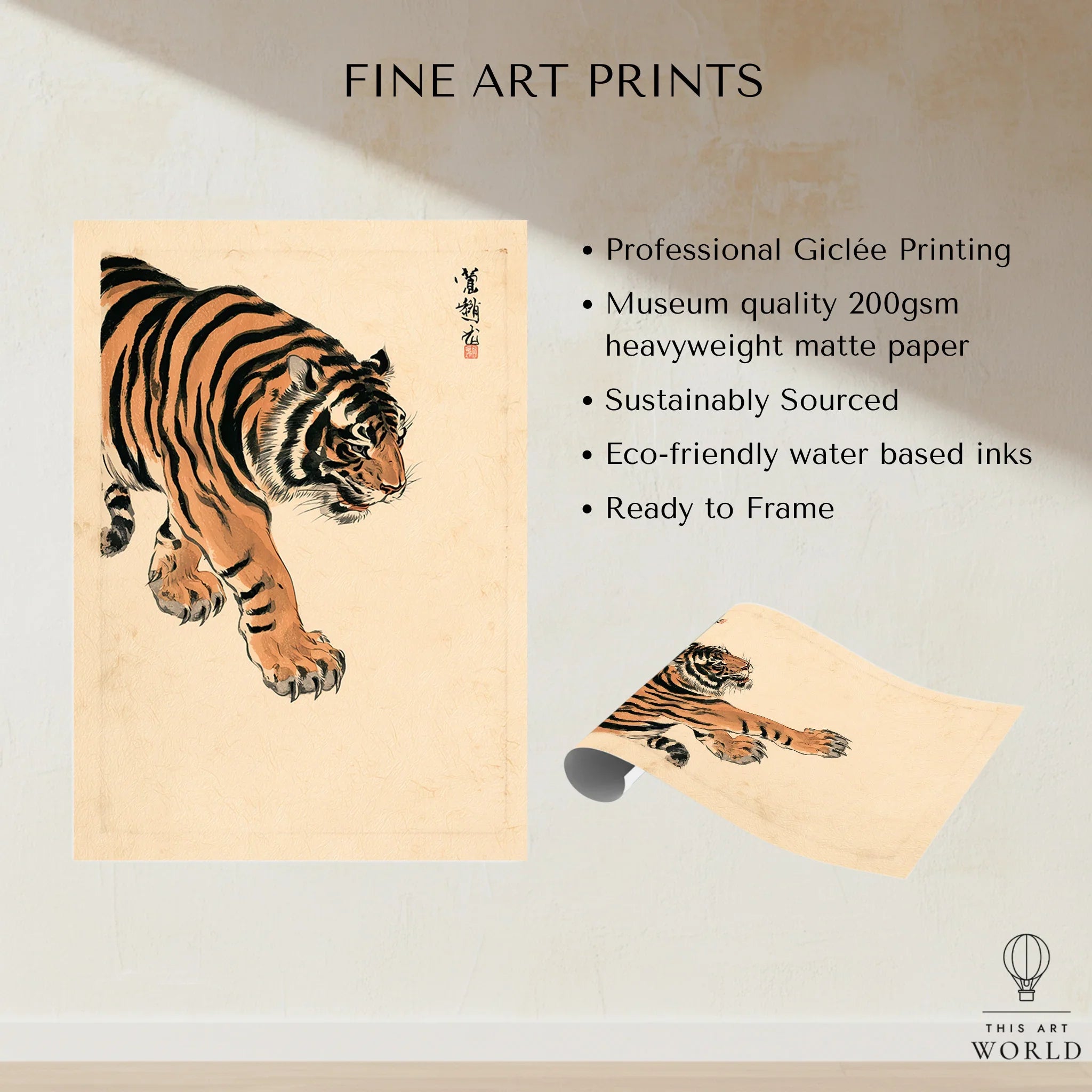 Japanese Tiger Wall Art – Vintage Japanese Animal Print — fine art print unframed quality details