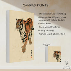 Vintage Japanese Tiger Art Print – Wildlife Wall Art — canvas print stretched cotton canvas details