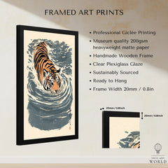 Japanese Tiger Wall Art – Blue Vintage Art Print — framed print details measurements quality details