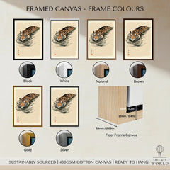 Japanese Tiger Wall Art – Minimal Vintage Water Print — framed canvas float frame colour options