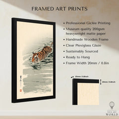 Japanese Tiger Art Print – Vintage Swimming Tiger Wall Art — framed print details measurements quality details