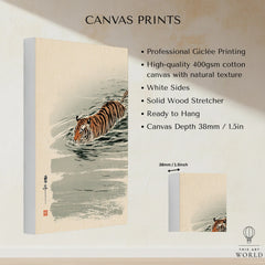 Japanese Tiger Art Print – Vintage Swimming Tiger Wall Art — canvas print stretched cotton canvas details