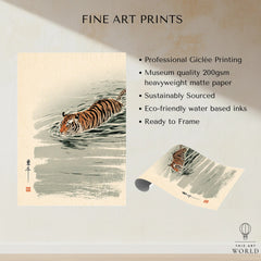 Japanese Tiger Art Print – Vintage Swimming Tiger Wall Art — fine art print unframed quality details