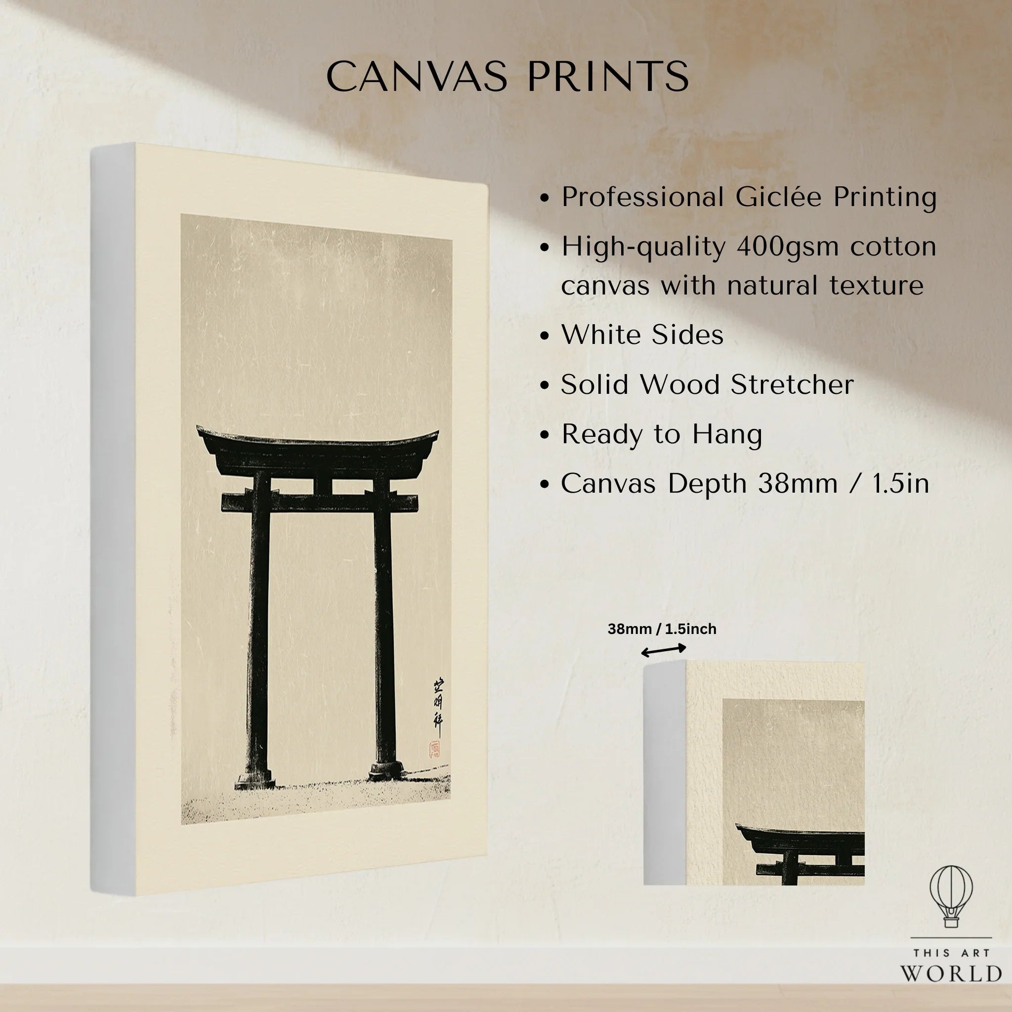 Japanese Torii Gate Art Print – Vintage Japan Wall Art — canvas print stretched cotton canvas details