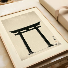 Japanese Torii Gate Art Print – Vintage Japan Wall Art — framed art print closeup gift unwrapped natural frame