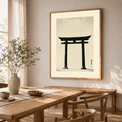 Japanese Torii Gate Art Print – Vintage Japan Wall Art — dining room framed print natural wood frame