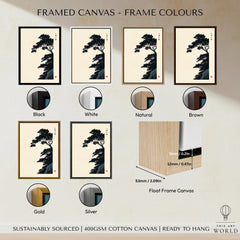 Japanese Pine Tree Art Print – Vintage Botanical Wall Art — framed canvas float frame colour options