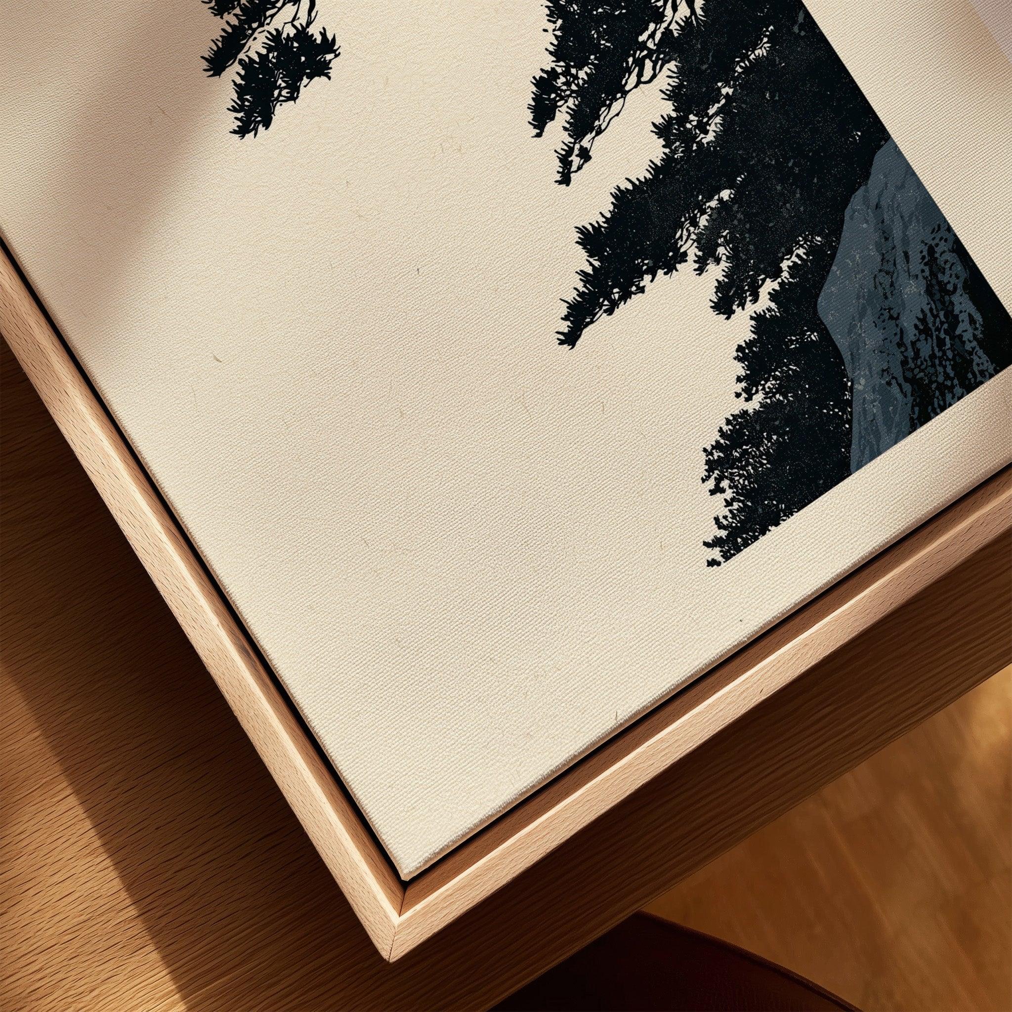 Japanese Pine Tree Art Print – Vintage Botanical Wall Art — closeup framed canvas natural wood floating frame