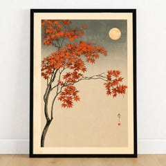 Japanese Maple Tree Art Print – Vintage Autumn Wall Art — art print in black frame on wooden floor