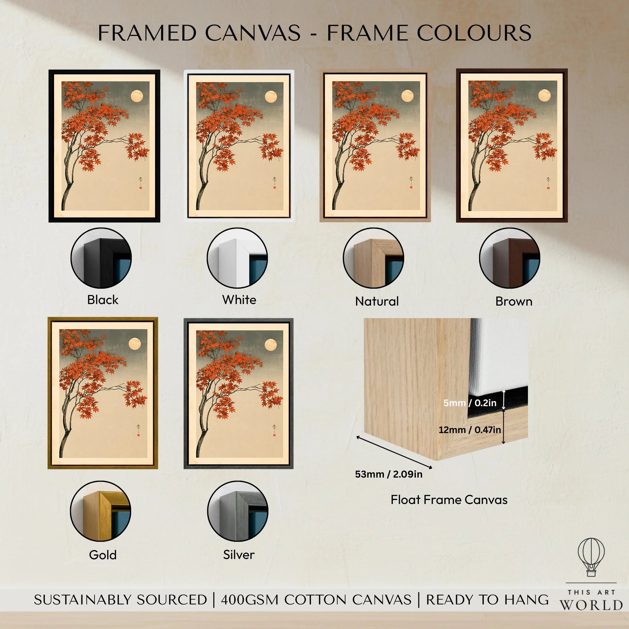 Japanese Maple Tree Art Print – Vintage Autumn Wall Art — framed canvas float frame colour options