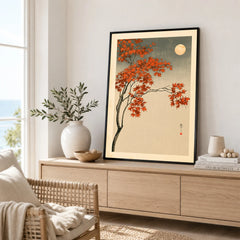 Japanese Maple Tree Art Print – Vintage Autumn Wall Art — framed artwork living room lifestyle setting