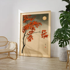 Japanese Maple Tree Art Print – Vintage Autumn Wall Art — large framed print room setting chair plant