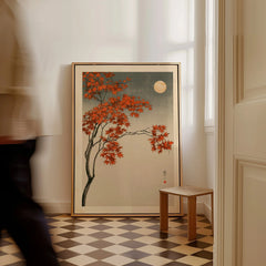Japanese Maple Tree Art Print – Vintage Autumn Wall Art — framed canvas on floor man walking past