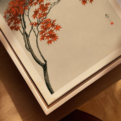 Japanese Maple Tree Art Print – Vintage Autumn Wall Art — closeup framed canvas natural wood floating frame