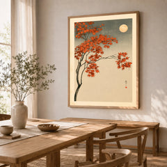 Japanese Maple Tree Art Print – Vintage Autumn Wall Art — dining room framed print natural wood frame
