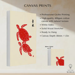 Japanese Turtle Art Print – Vintage Sea Life Wall Art — canvas print stretched cotton canvas details
