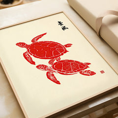 Japanese Turtle Art Print – Vintage Sea Life Wall Art — framed art print closeup gift unwrapped natural frame