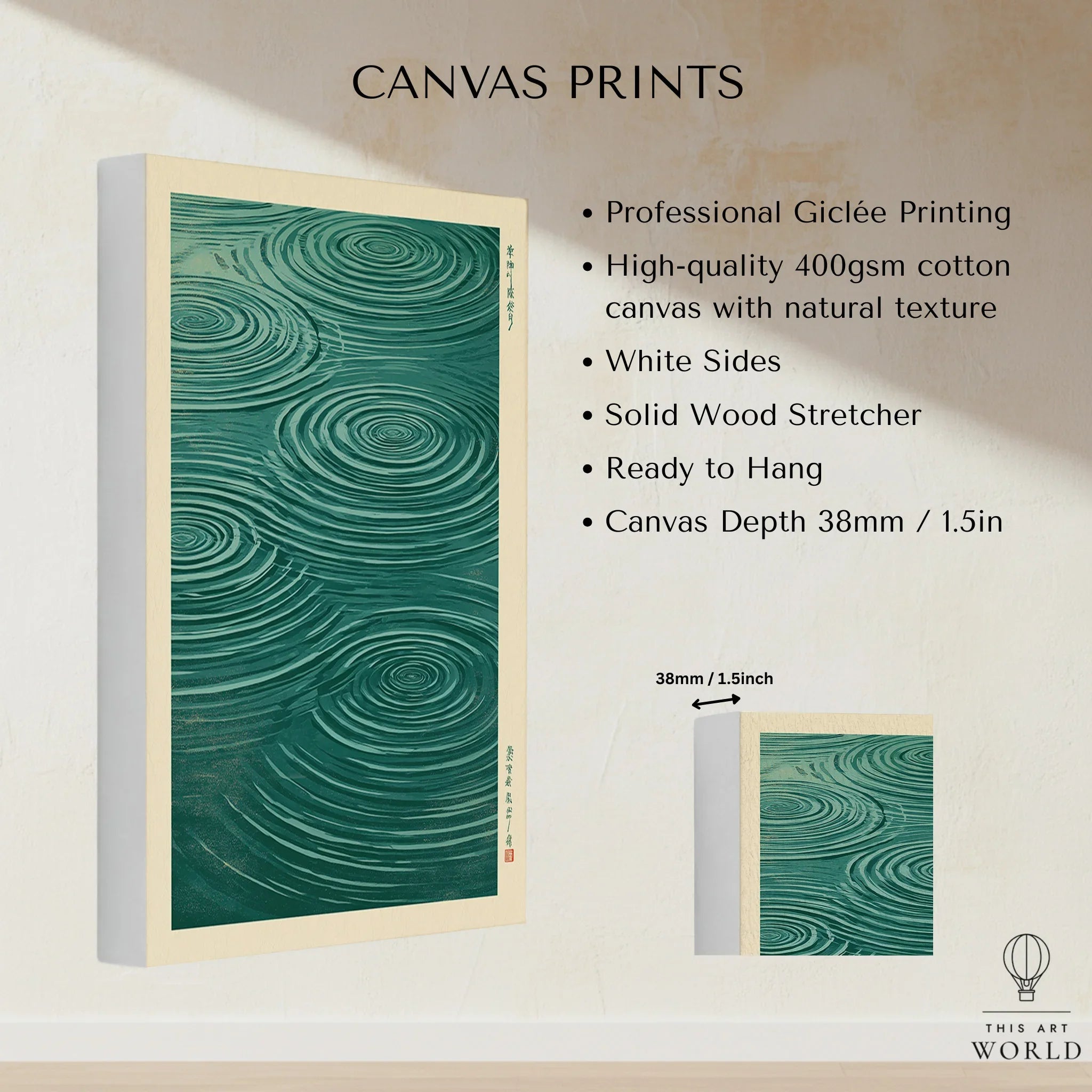 Japanese Water Art Print – Zen Ripple Wall Art — canvas print stretched cotton canvas details