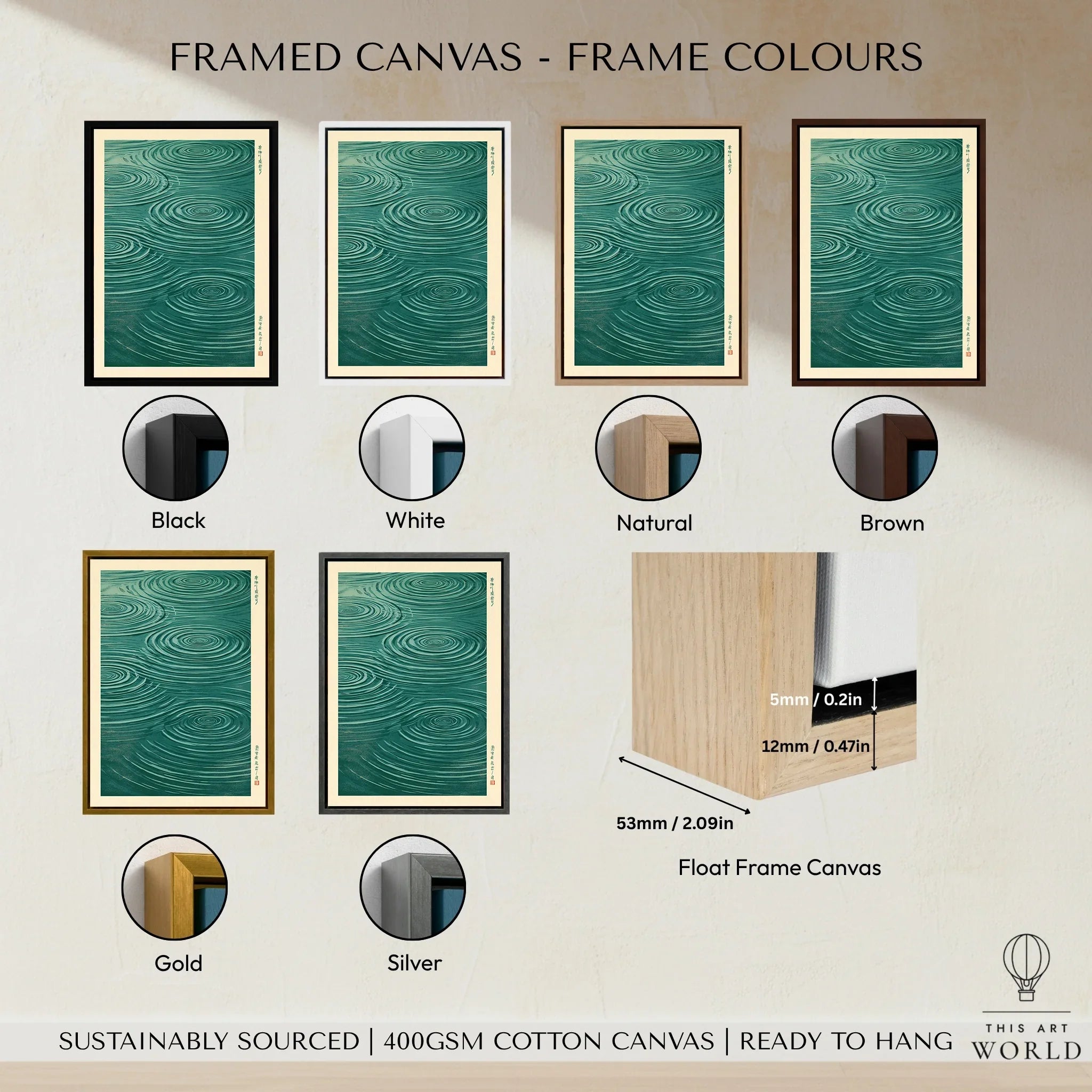 Japanese Water Art Print – Zen Ripple Wall Art — framed canvas float frame colour options