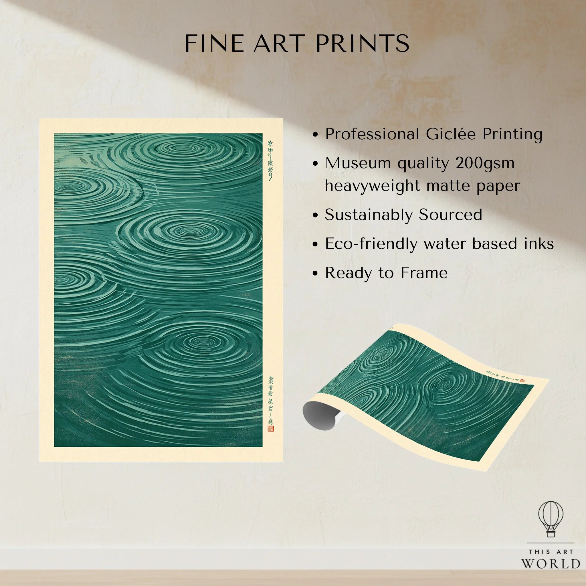 Japanese Water Art Print – Zen Ripple Wall Art — fine art print unframed quality details
