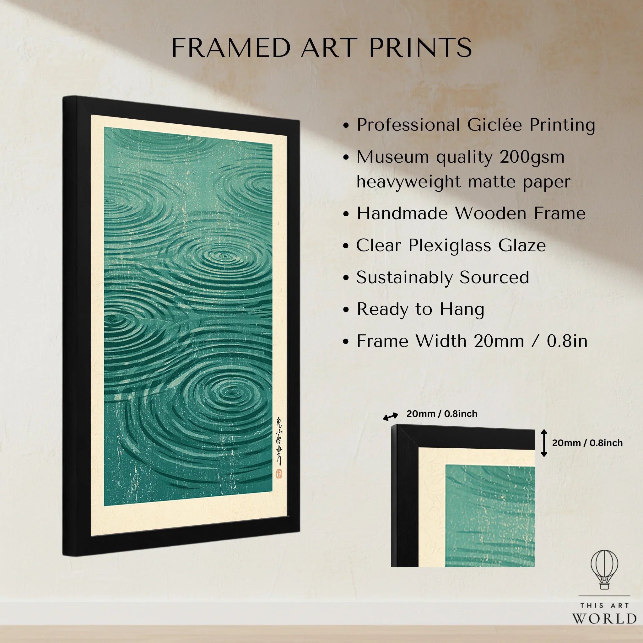 Japanese Water Wall Art – Minimalist Zen Art Print — framed print details measurements quality details