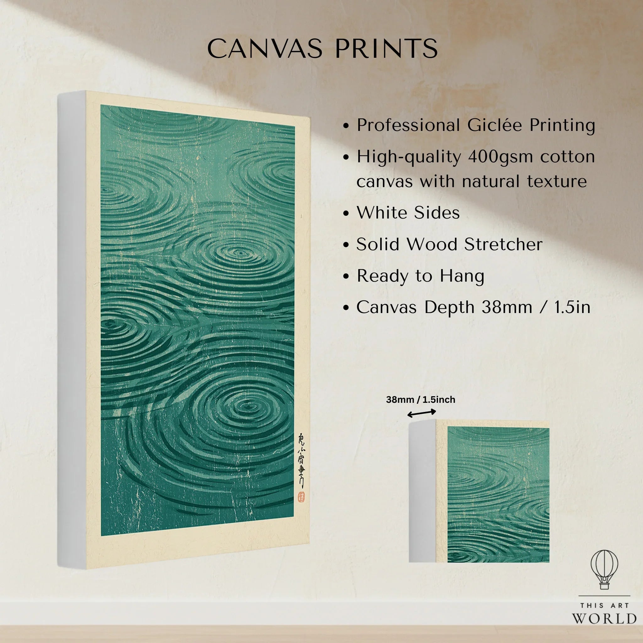 Japanese Water Wall Art – Minimalist Zen Art Print — canvas print stretched cotton canvas details