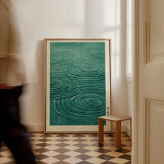 Japanese Water Wall Art – Minimalist Zen Art Print — framed canvas on floor man walking past