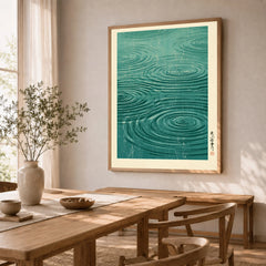 Japanese Water Wall Art – Minimalist Zen Art Print — dining room framed print natural wood frame
