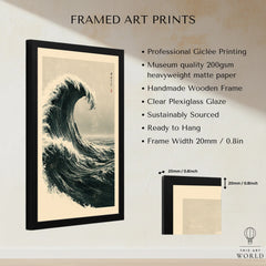 Japanese Wave Art Print – Vintage Ukiyo-e Style Wall Art — framed print details measurements quality details